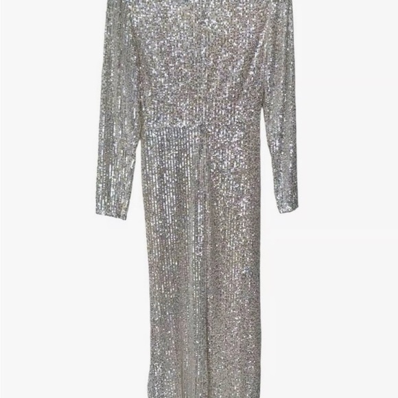 Ienna For Mac Duggal long-sleeved silver sequined dress, size 6 - Picture 4 of 11